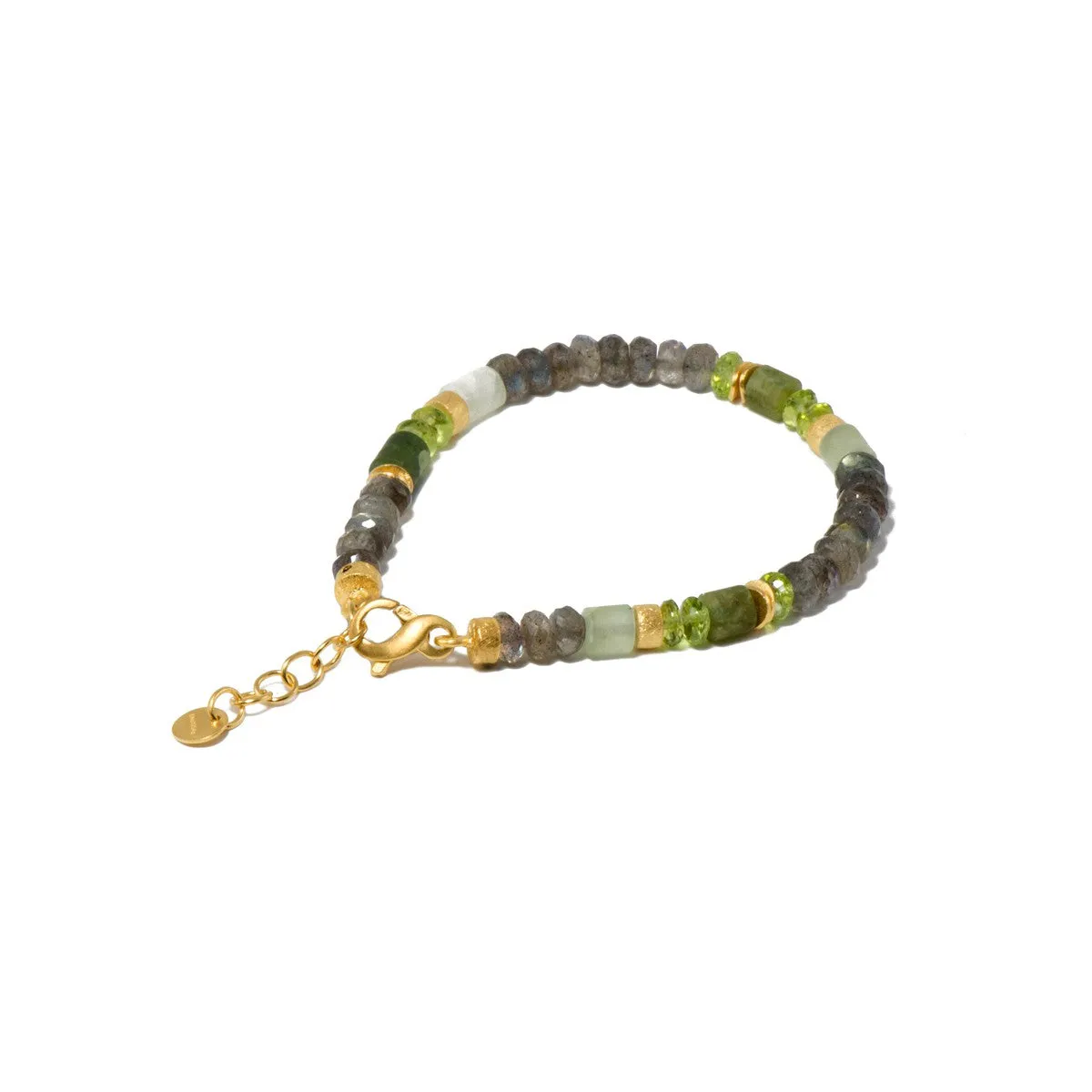 5mm Labradorite, Peridot, Prehnite 24K Gold Vermeil Bracelet