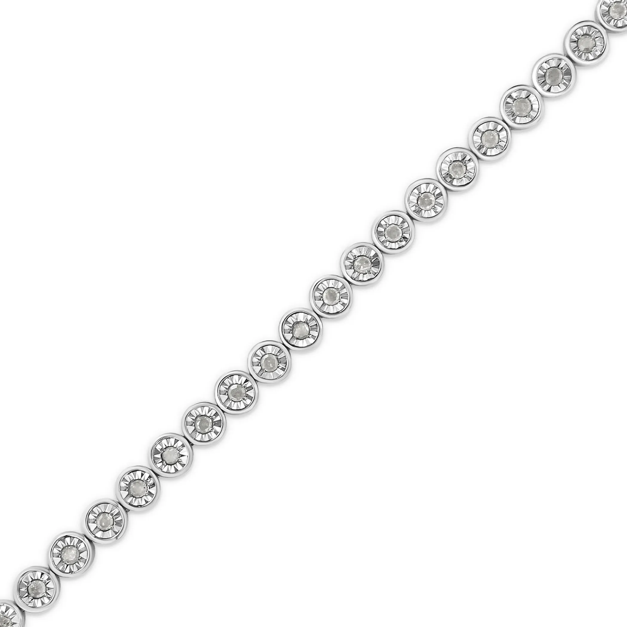 .925 Sterling Silver 1.0 Cttw Miracle Plate Set Diamond Bezel Link Design Tennis Bracelet (I-J Color, I3 Clarity) - Size: BRACELET SIZE 7 INCHES | Pack Of: 1