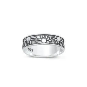 925 Sterling Silver 6mm Oxidized Sun & Fire Band for Men and Women.  Excellent Pinky, Wedding, Index or Thumb Ring.