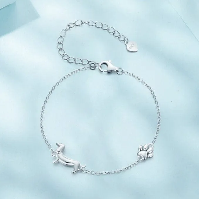 925 Sterling Silver Dachshund Charm Bracelet