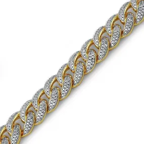 .925 Sterling Silver Gold 15MM Miami Cuban Bling Bracelet