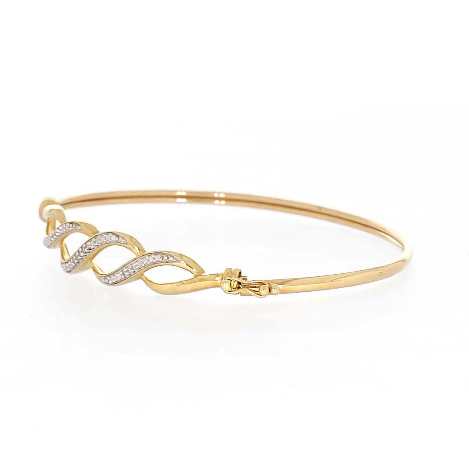 9ct Yellow Gold Round Brilliant Cut Diamonds Bangle