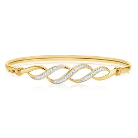 9ct Yellow Gold Round Brilliant Cut Diamonds Bangle