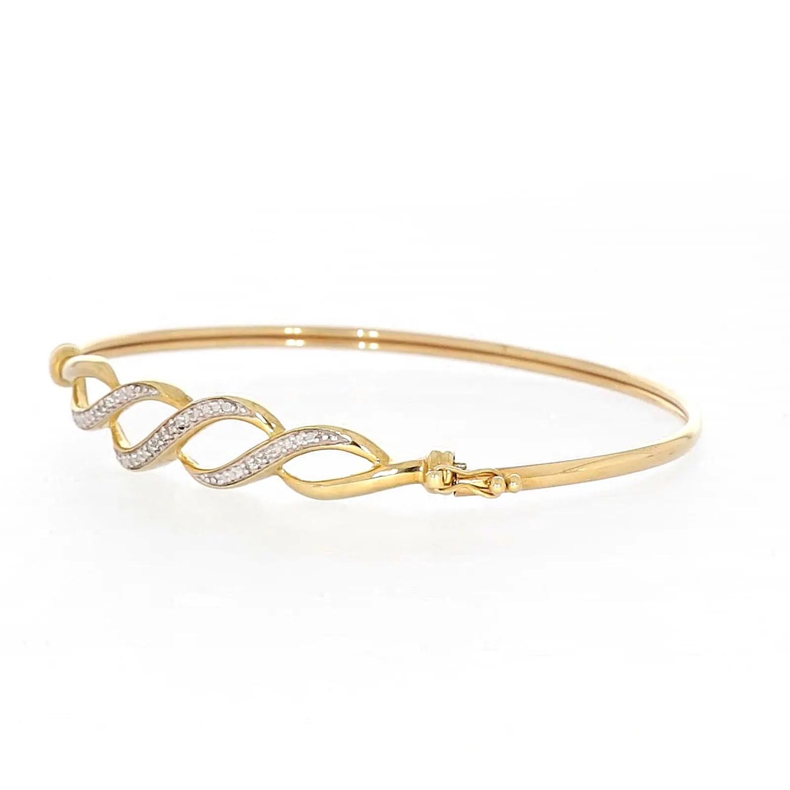 9ct Yellow Gold Round Brilliant Cut Diamonds Bangle