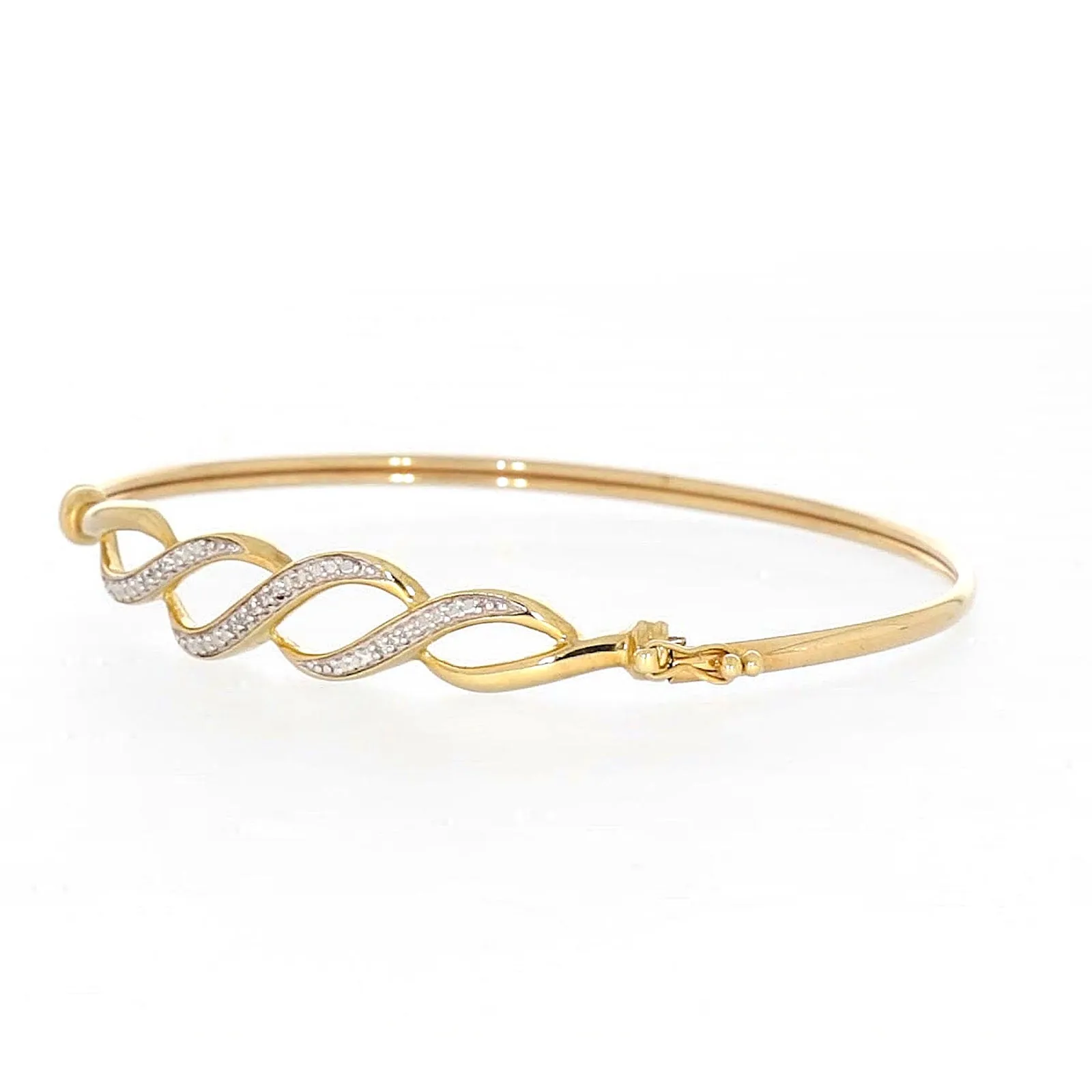 9ct Yellow Gold Round Brilliant Cut Diamonds Bangle