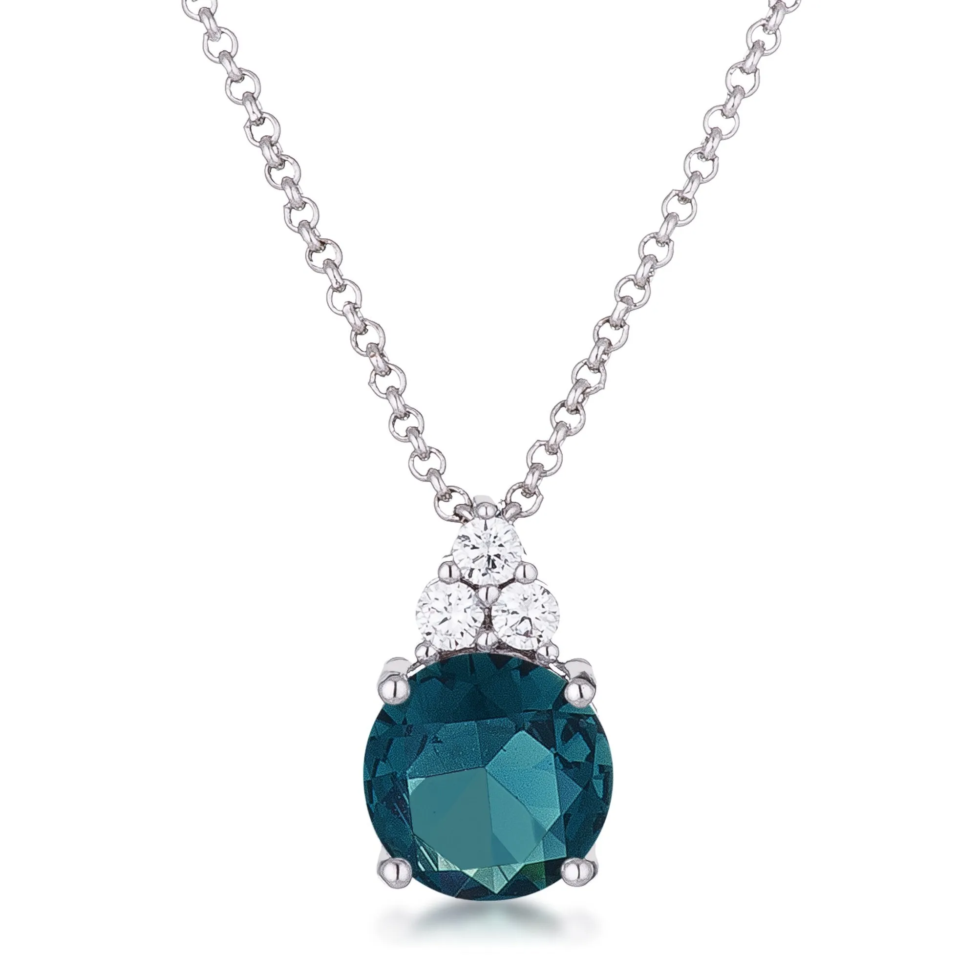 Abigail Blue Green 9mm Round CZ Pendant Necklace | 3.1ct