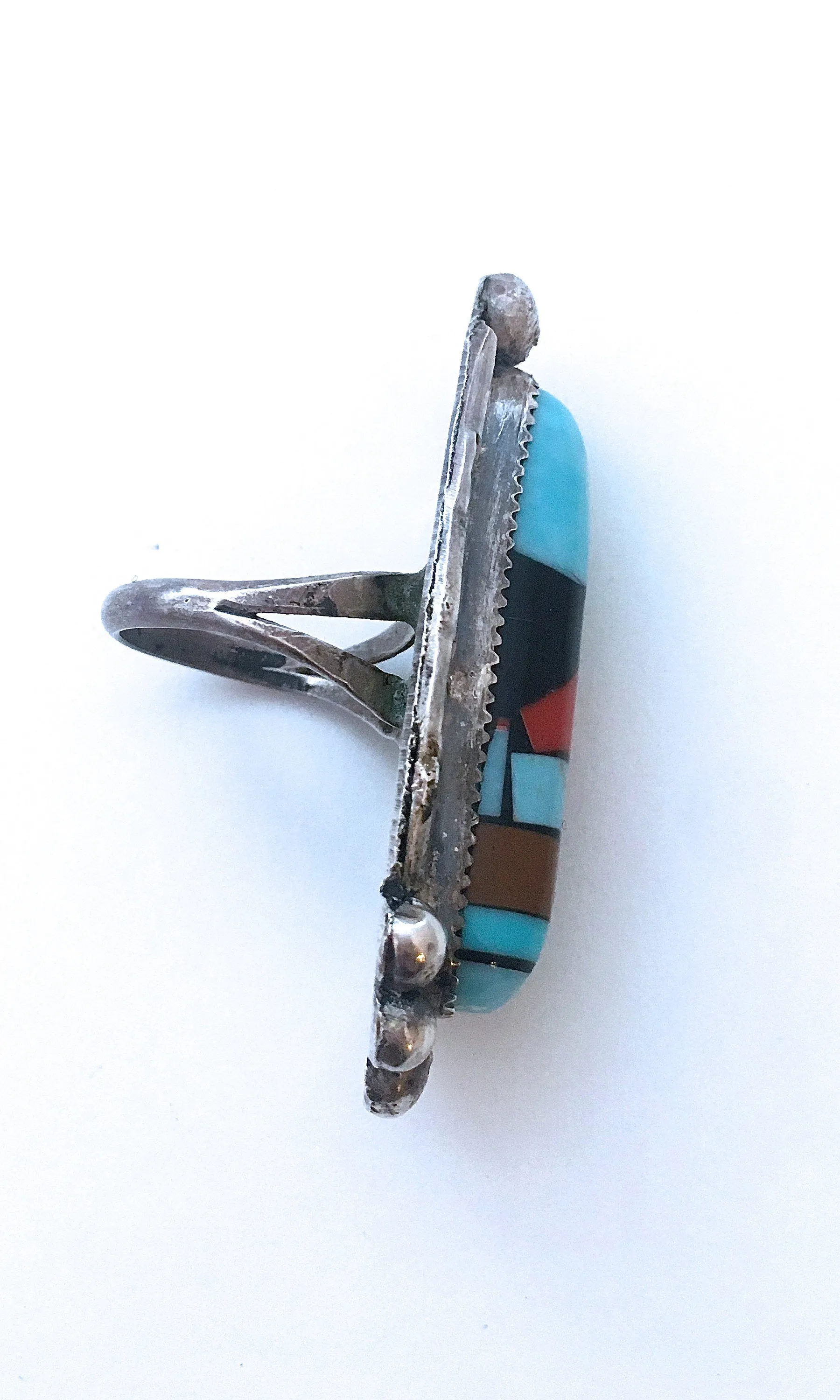 ABSTRACT MOSAIC 1960s Large Silver Mosaic Statement Ring, Sz 9