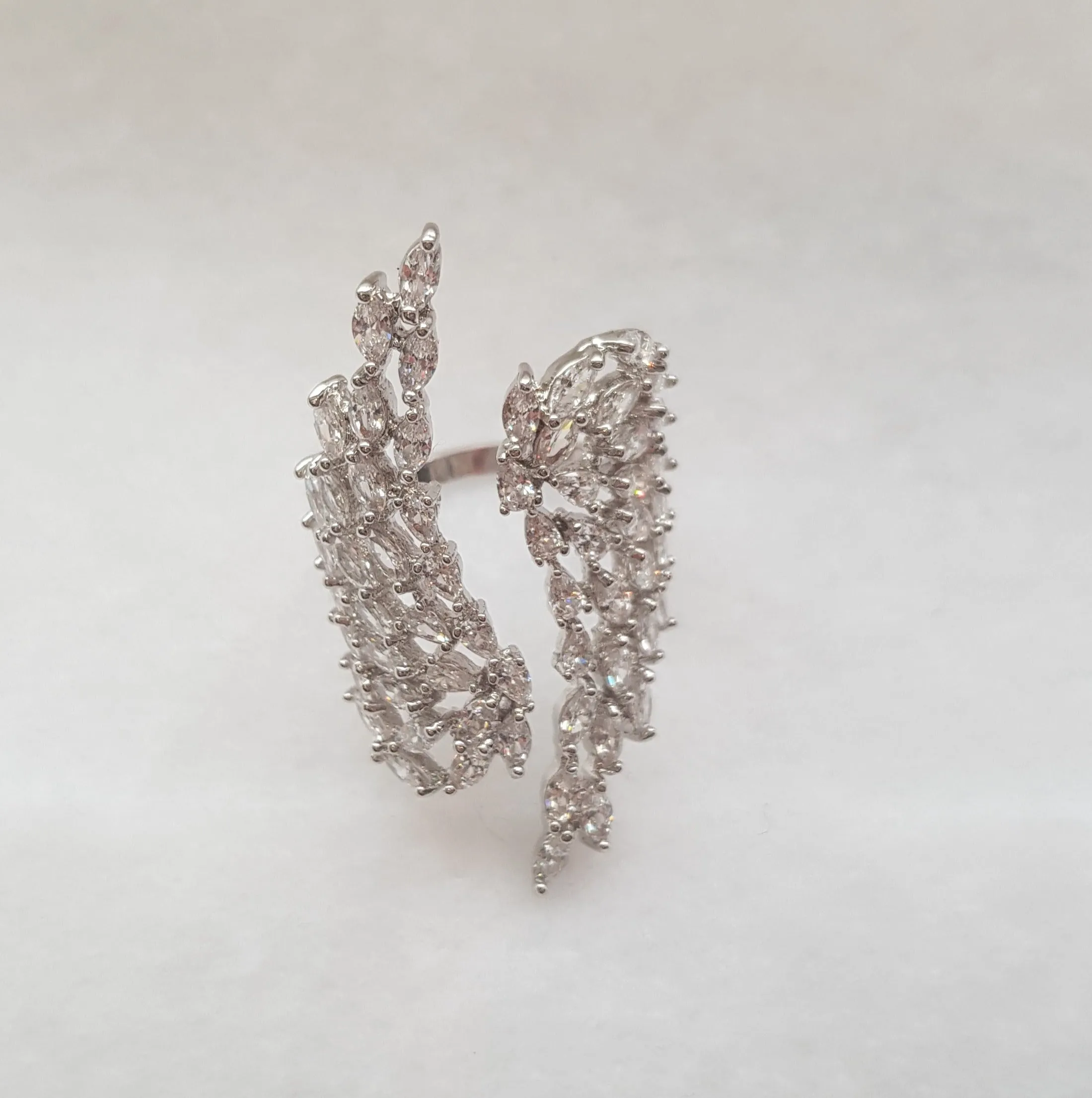 Adjustable Zirconia Angel Wings Ring