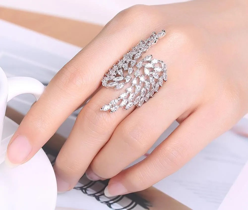 Adjustable Zirconia Angel Wings Ring