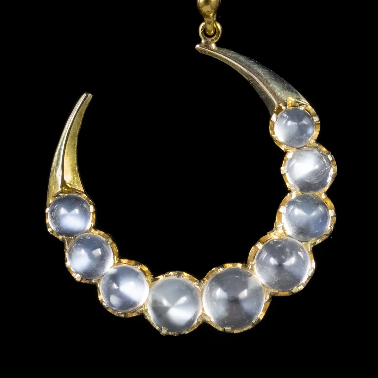 Antique Victorian Crescent Moon Moonstone Drop Earrings Circa 1900