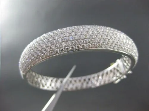 ANTIQUE WIDE 10.06CT DIAMOND 18KT WHITE GOLD BANGLE BRACELET F VS/VVS #2101348-7