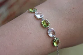 Apple Green Peridot Bracelet Crystal Silver Plated Green Bracelet - Clear Bridesmaid Bracelet - Bridal Bracelet Crystal Wedding Jewelry