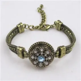 Aqua & White Crystals on Antique Gold Bangle Bracelet