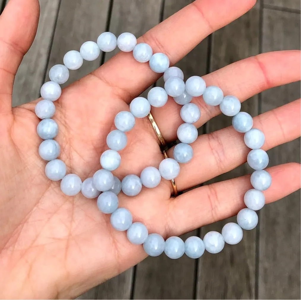 Aquamarine 8mm Beaded Bracelet - Calm