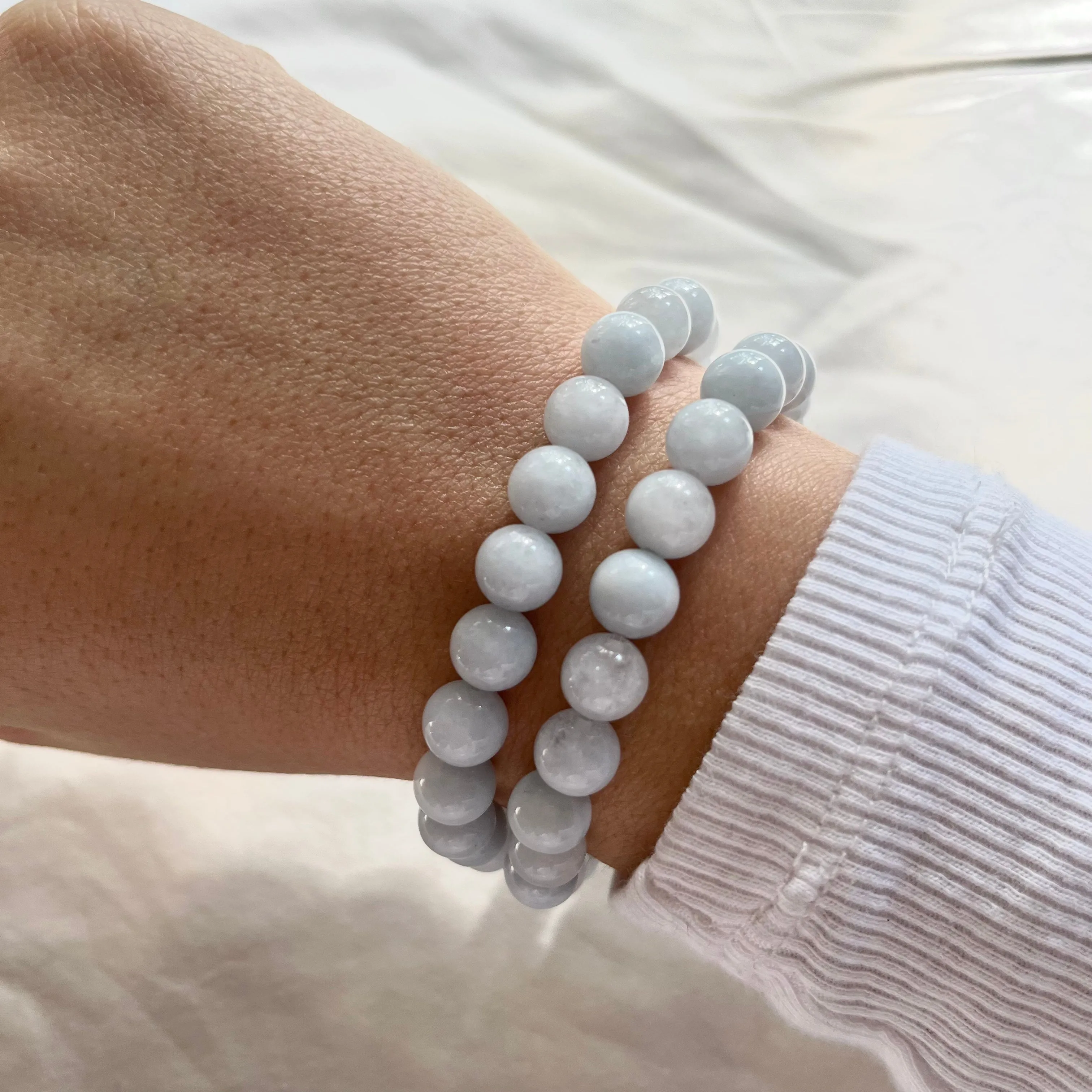 Aquamarine 8mm Beaded Bracelet - Calm