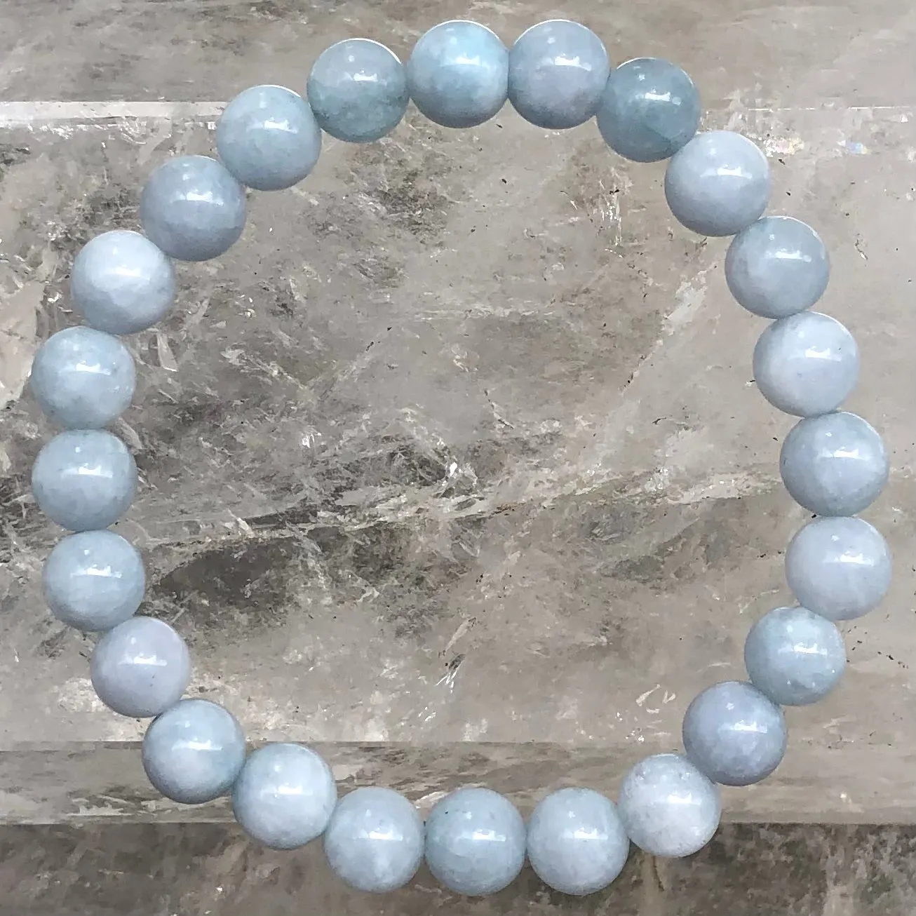 Aquamarine 8mm Beaded Bracelet - Calm