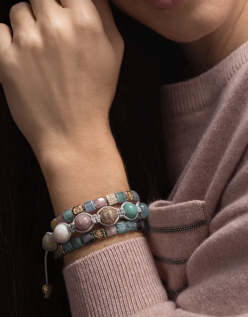 Aquamarine, Amethyst, Quartz and Diamond Lock Bracelet