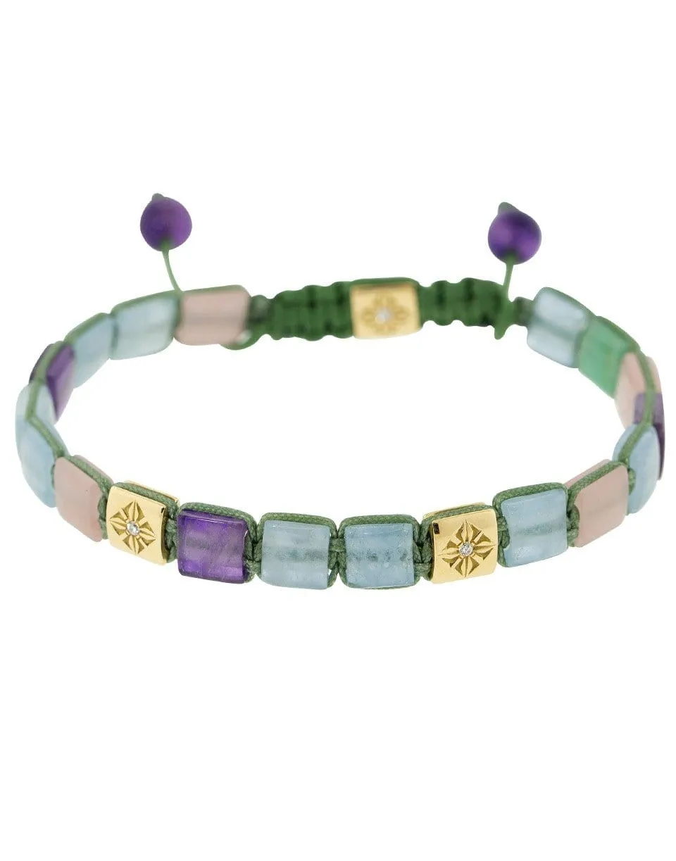 Aquamarine, Amethyst, Quartz and Diamond Lock Bracelet