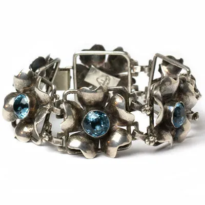 Aquamarine & Sterling Flower Bracelet by Hobé