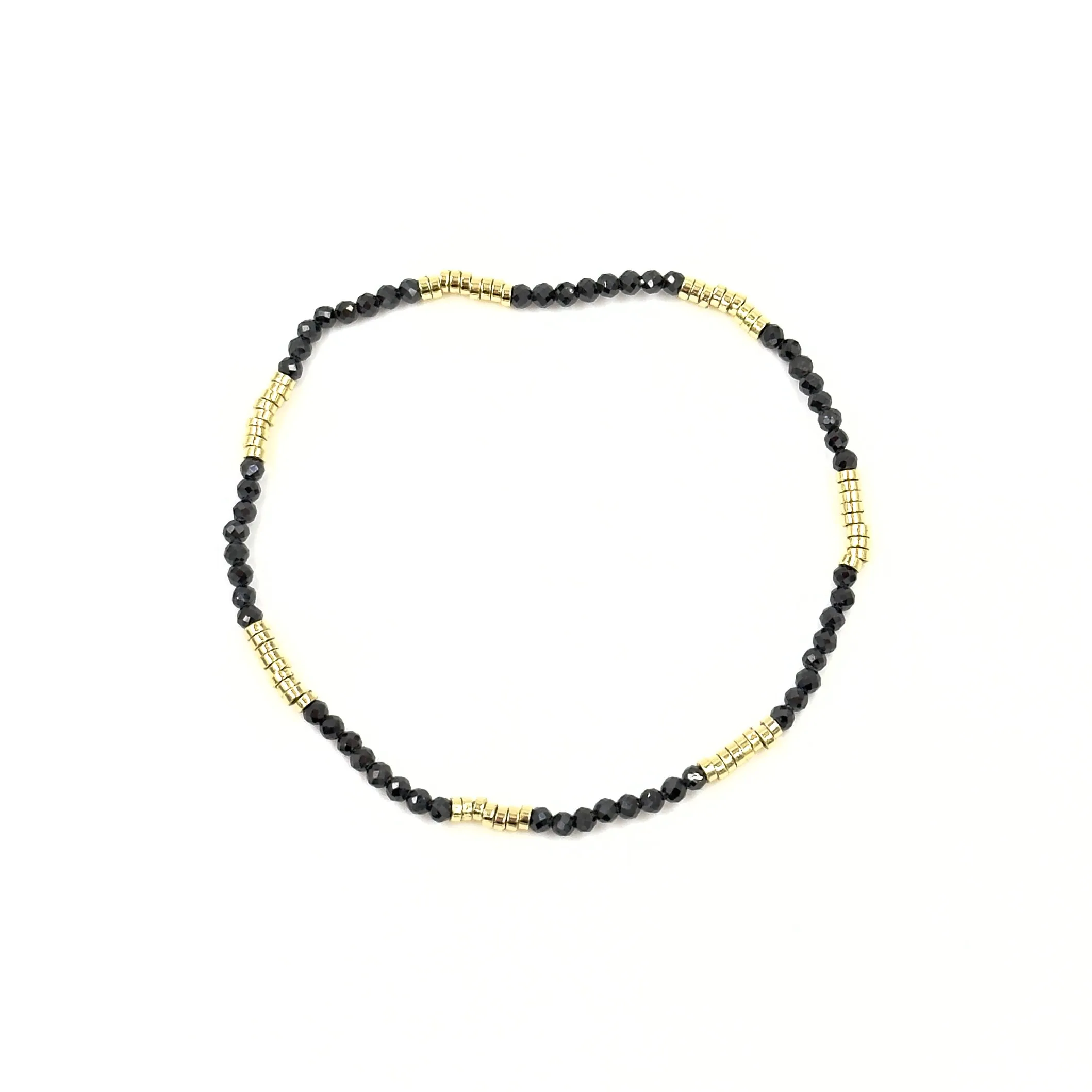 Ashley Gold Stainless Steel Gold Plated Alternate Semi Precious Stone Beaded Stretch Bracelet