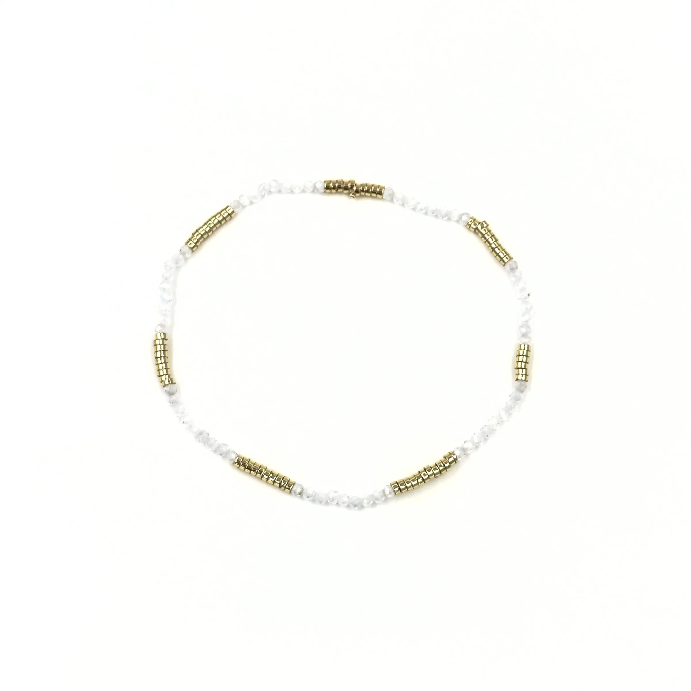 Ashley Gold Stainless Steel Gold Plated Alternate Semi Precious Stone Beaded Stretch Bracelet