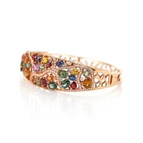 Baikalla 18K Rose Gold Multi-Colors Sapphire Bangle Bracelet With 1ct Diamonds