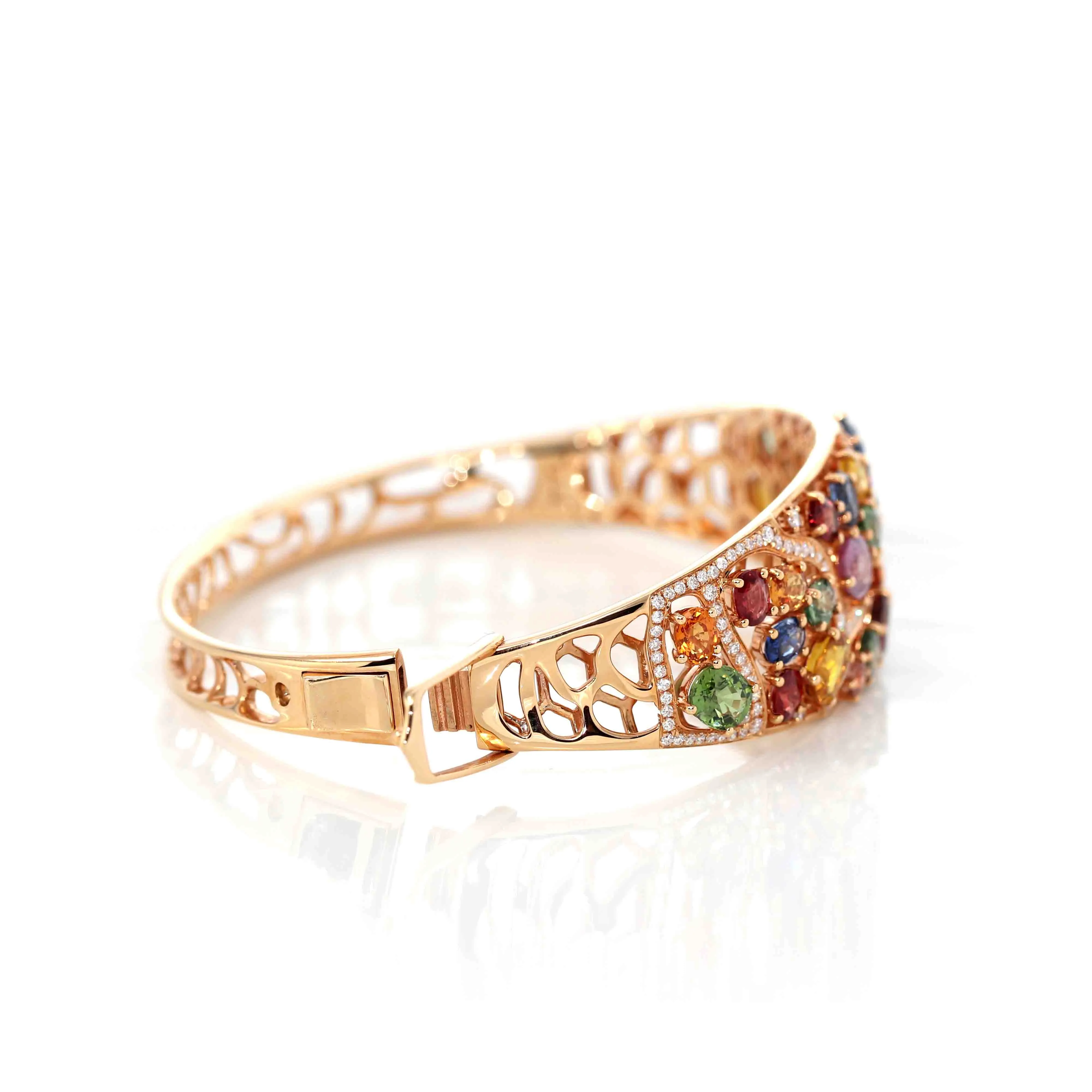 Baikalla 18K Rose Gold Multi-Colors Sapphire Bangle Bracelet With 1ct Diamonds