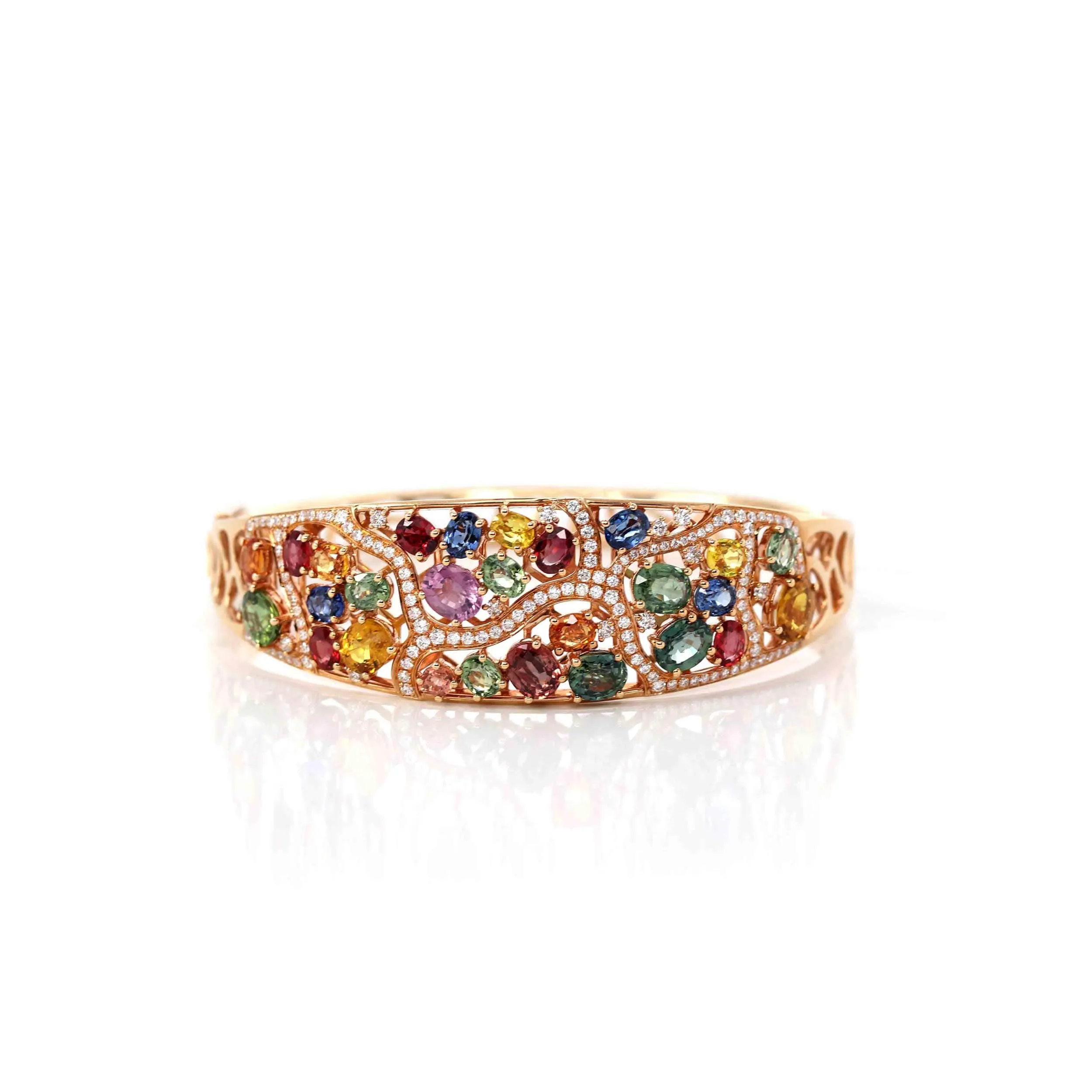 Baikalla 18K Rose Gold Multi-Colors Sapphire Bangle Bracelet With 1ct Diamonds