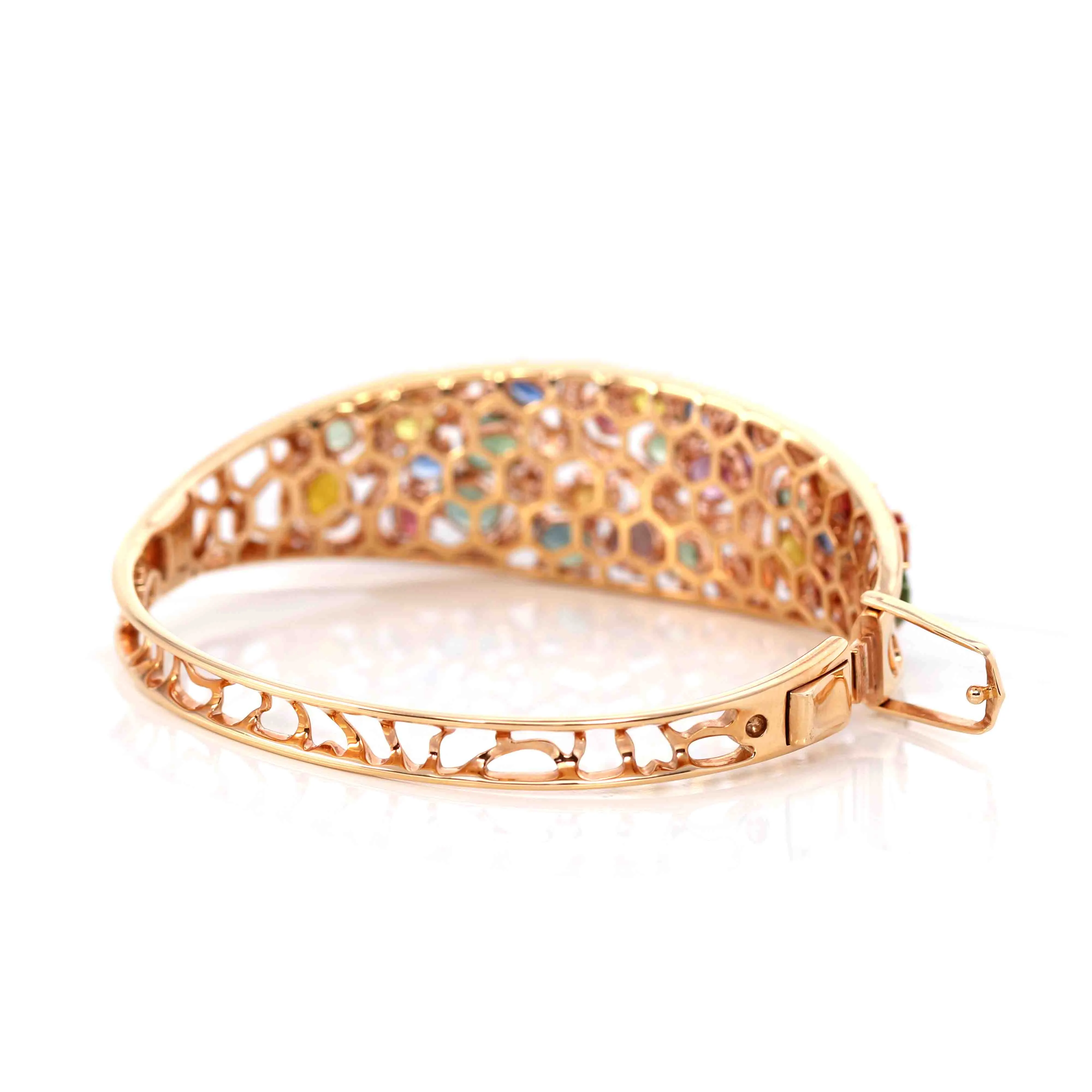 Baikalla 18K Rose Gold Multi-Colors Sapphire Bangle Bracelet With 1ct Diamonds