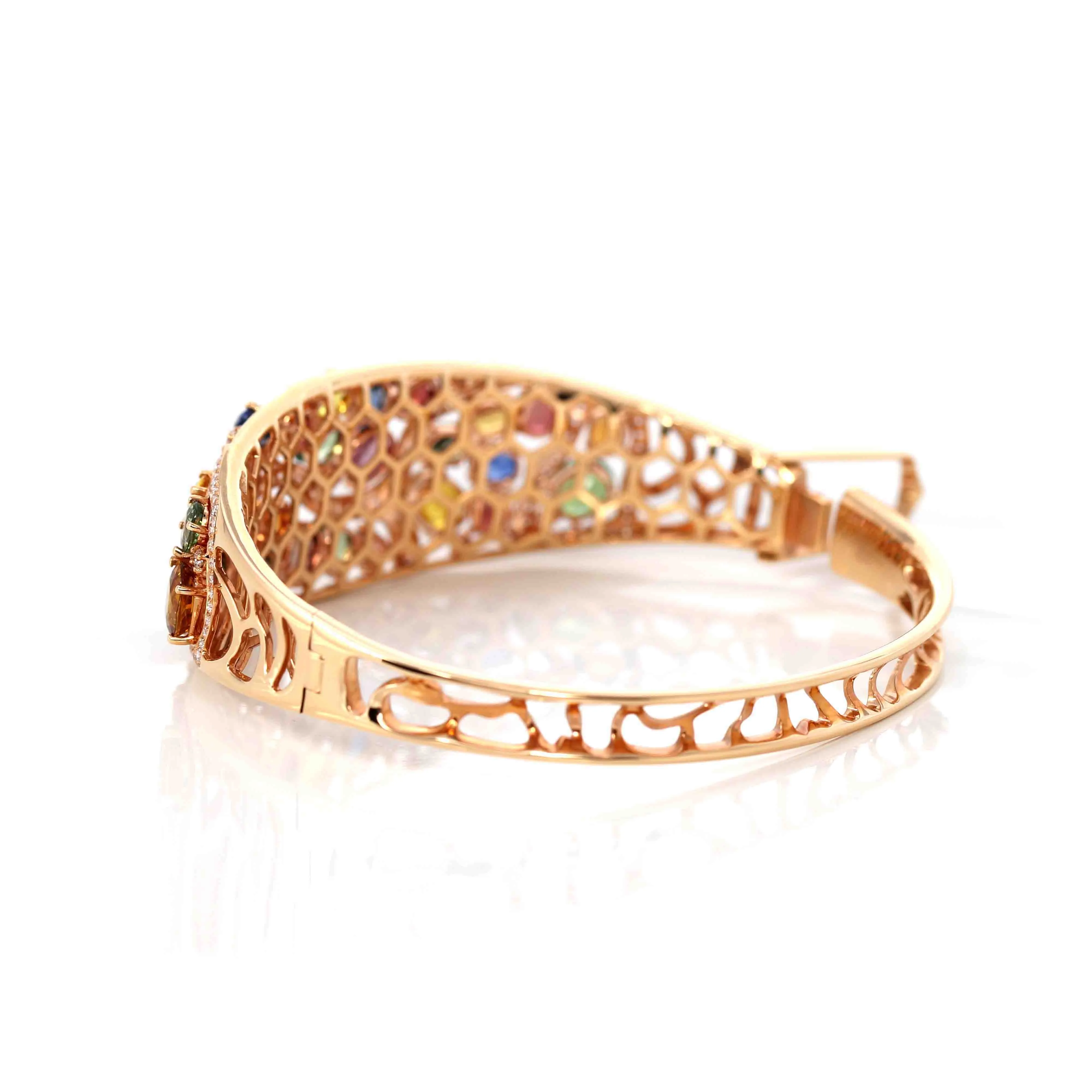 Baikalla 18K Rose Gold Multi-Colors Sapphire Bangle Bracelet With 1ct Diamonds