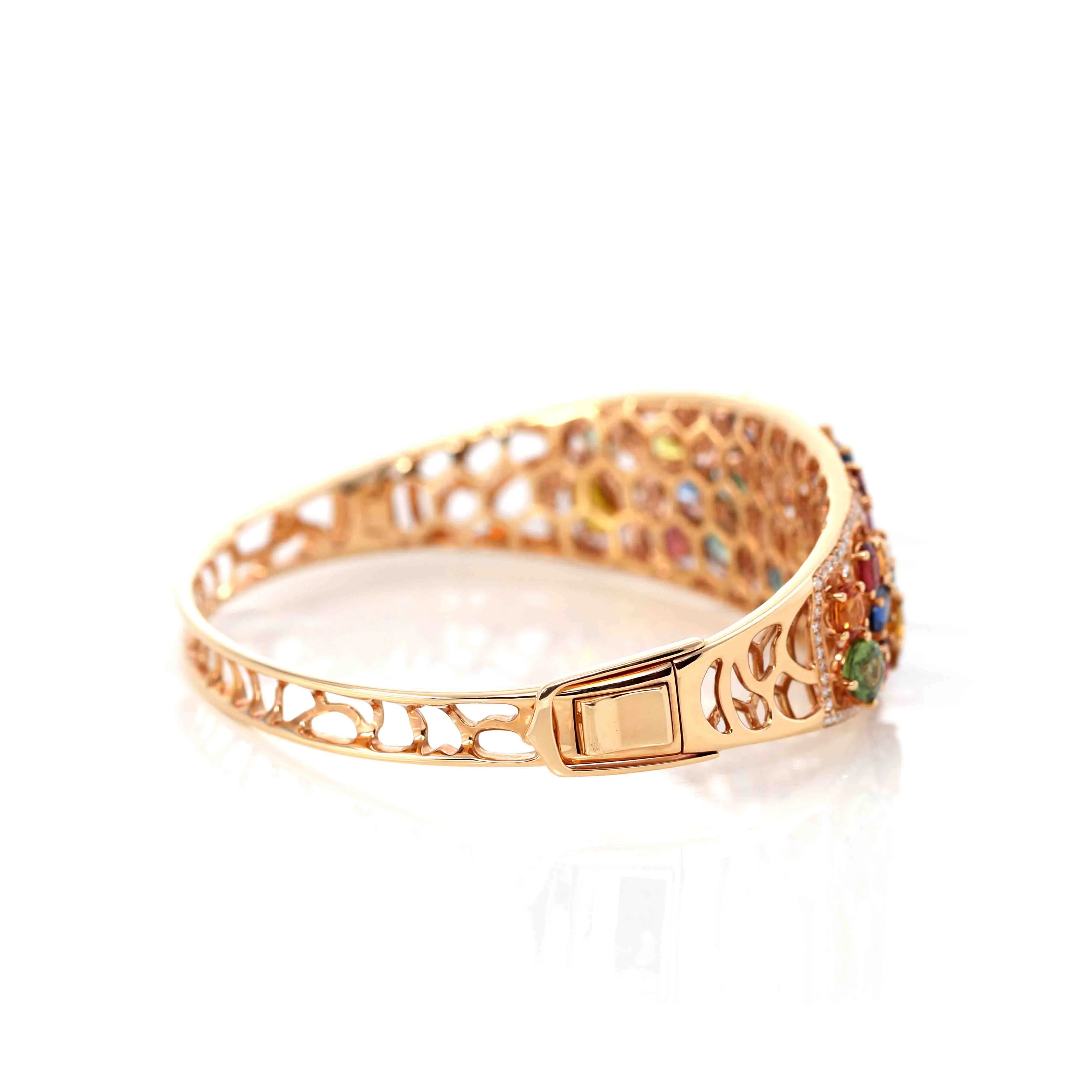 Baikalla 18K Rose Gold Multi-Colors Sapphire Bangle Bracelet With 1ct Diamonds