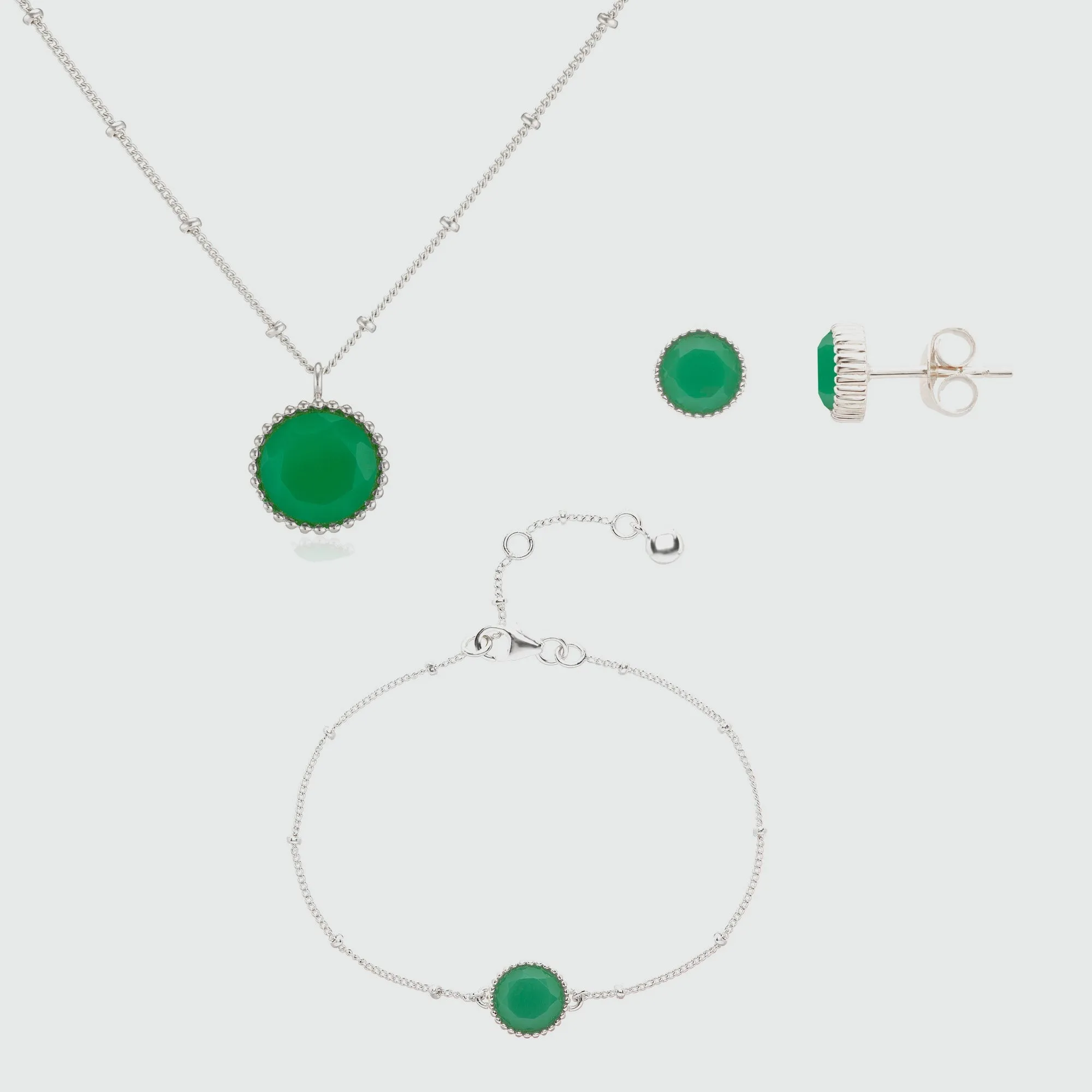 Barcelona May Birthstone Chrysoprase & Silver Jewellery Set