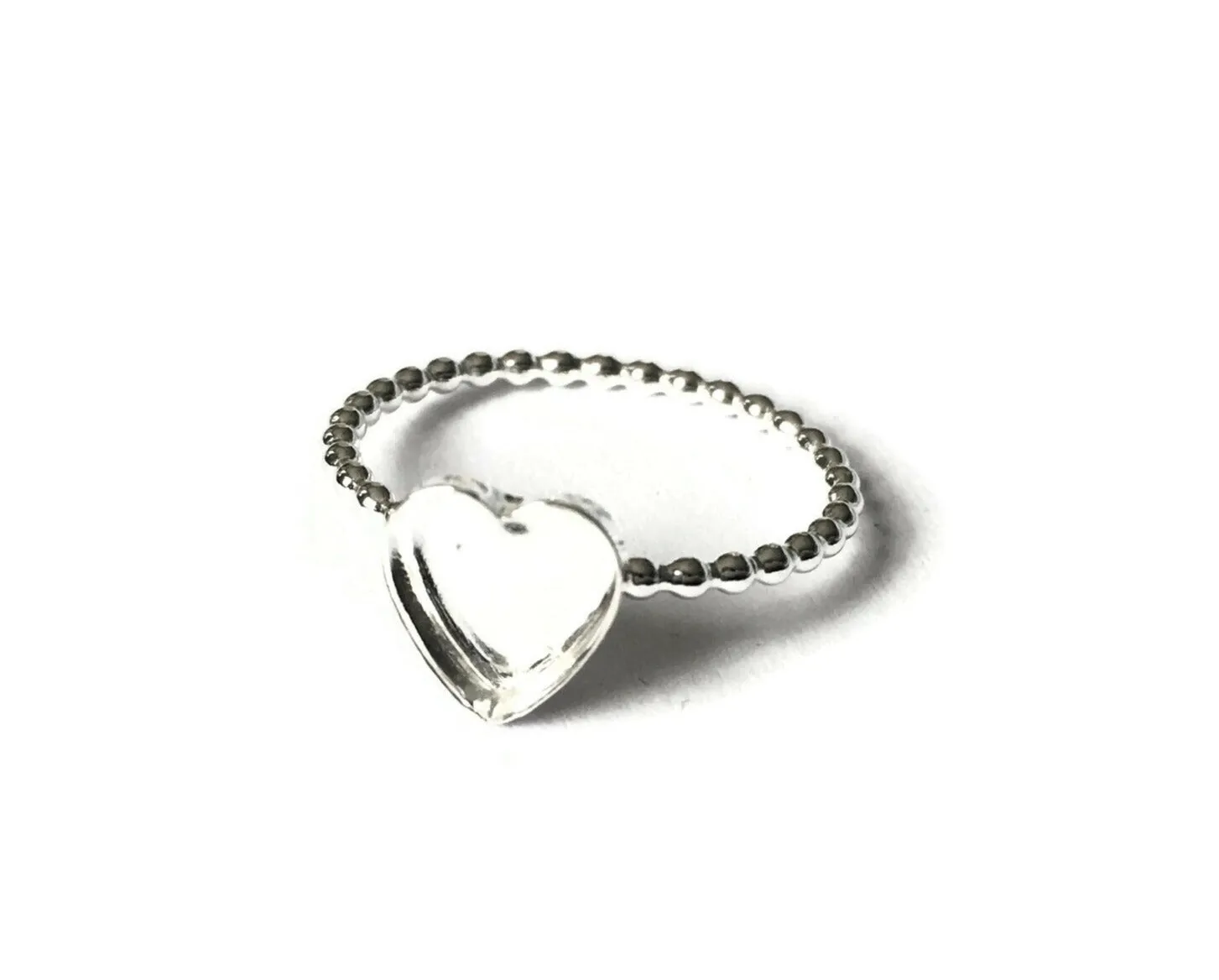 Beaded Band Heart Bezel Blank Ring | Sterling Silver Ring Blank 8mm,12mm, 16mm