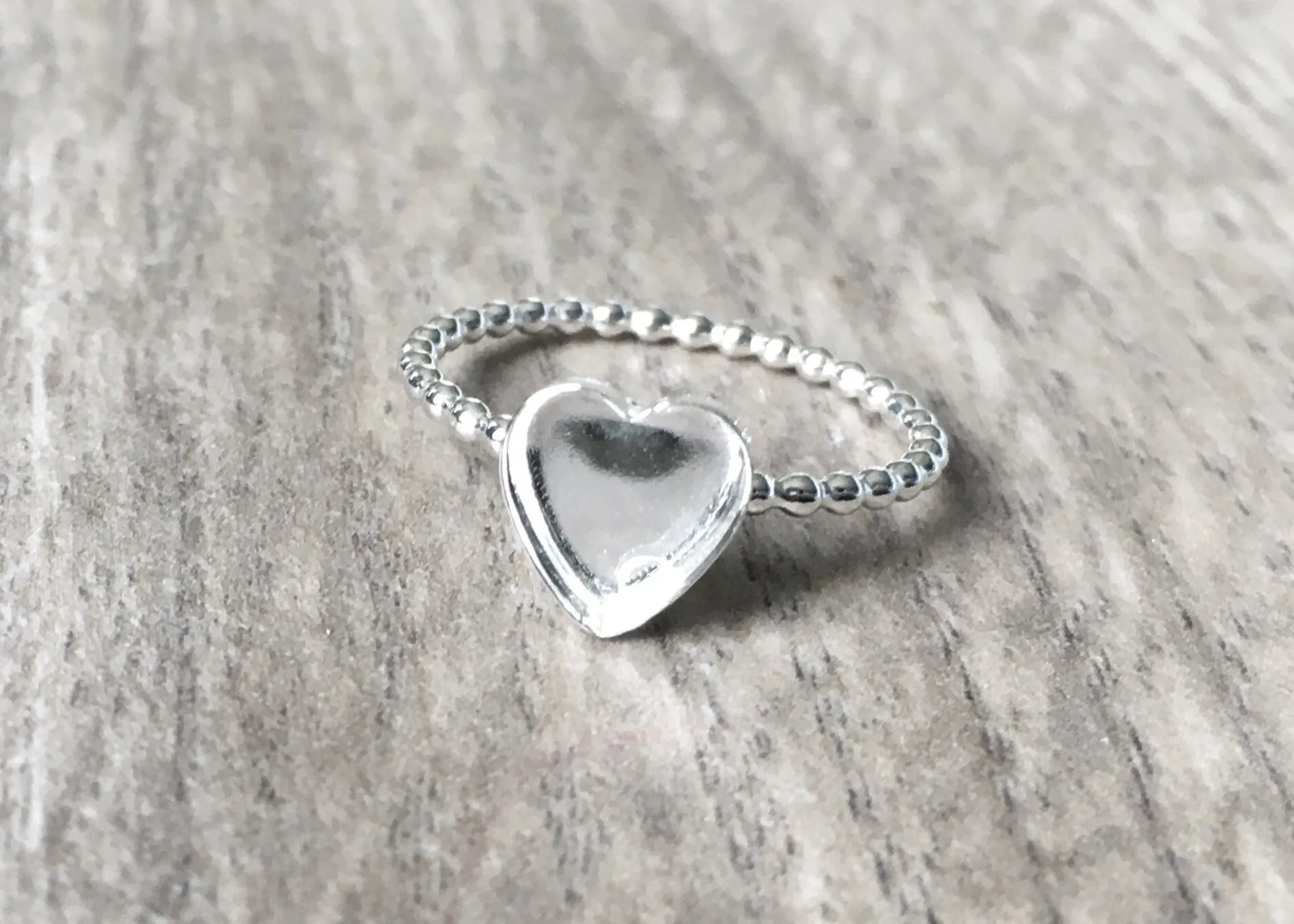 Beaded Band Heart Bezel Blank Ring | Sterling Silver Ring Blank 8mm,12mm, 16mm