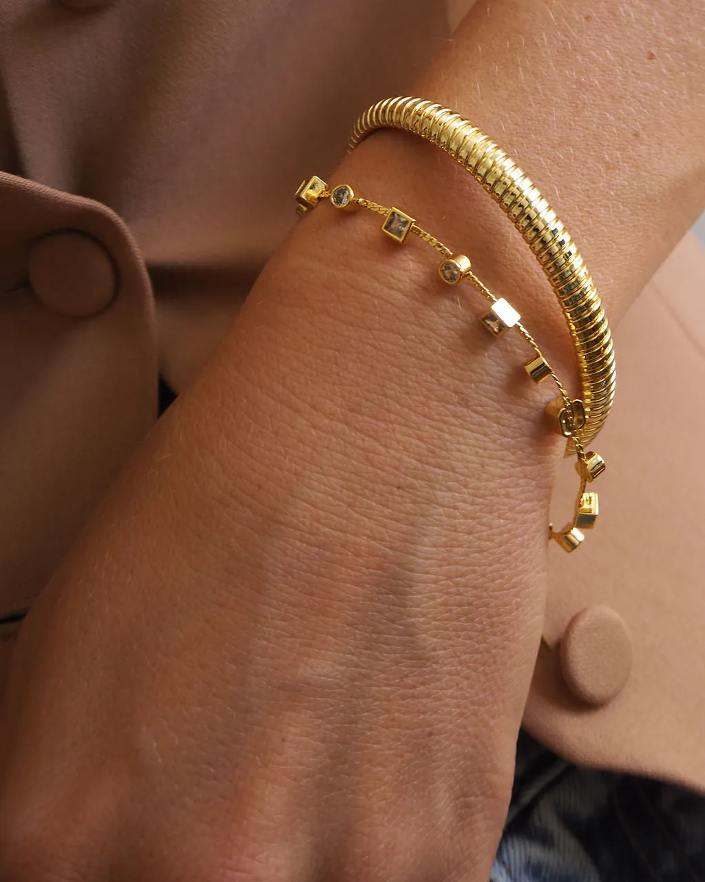 Bezel Stone Stud Bracelet- Gold