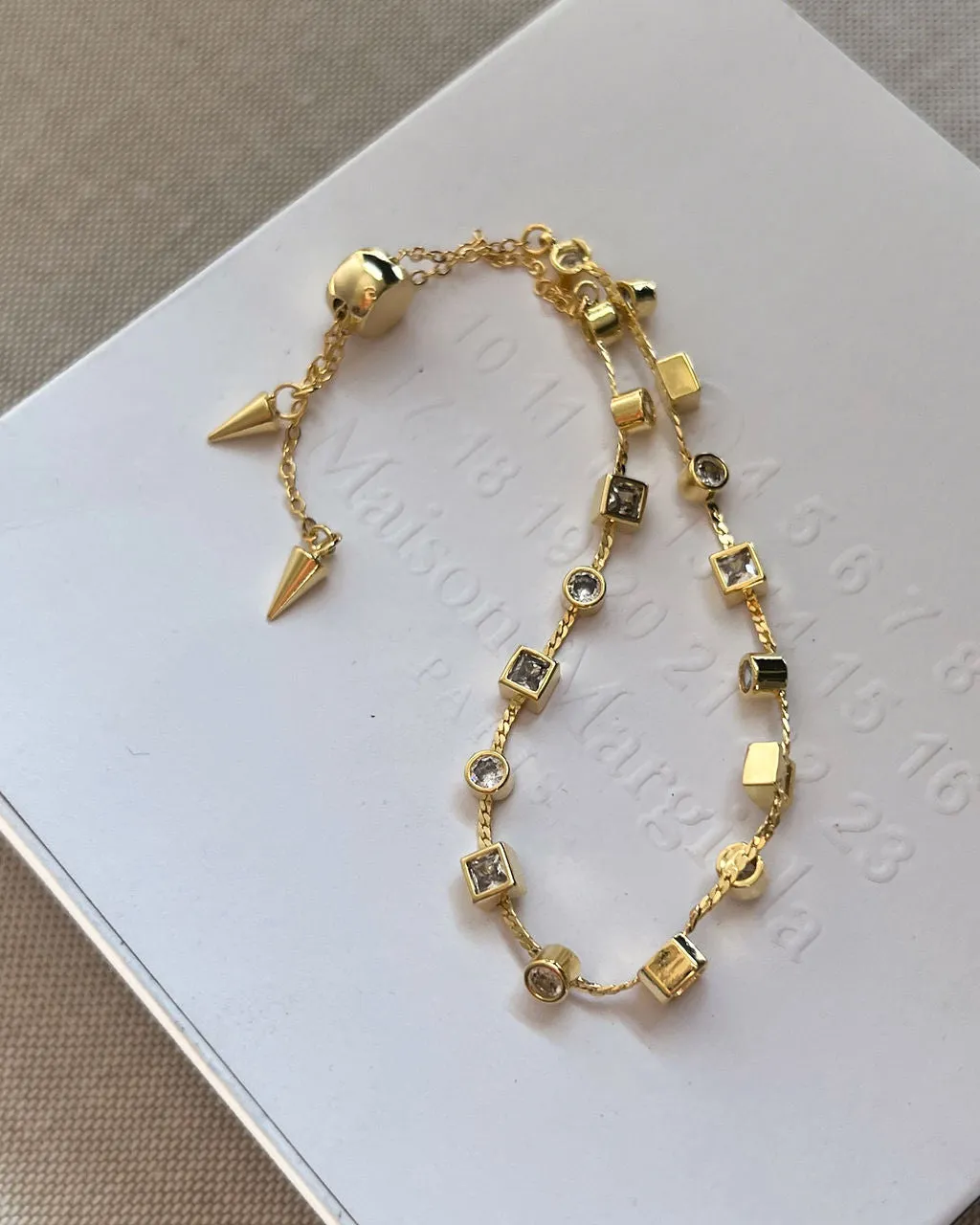 Bezel Stone Stud Bracelet- Gold