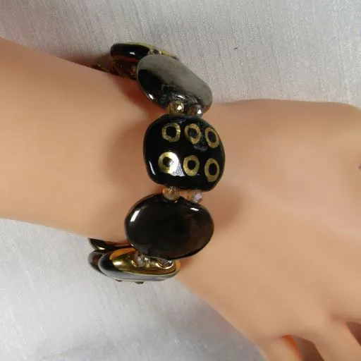 Black & Gold Kazuri Cuff Bracelet