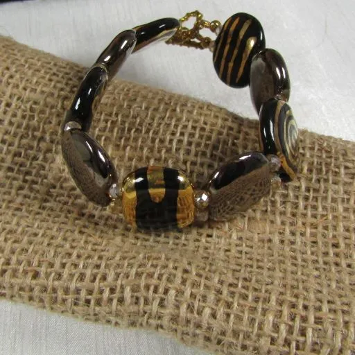 Black & Gold Kazuri Cuff Bracelet