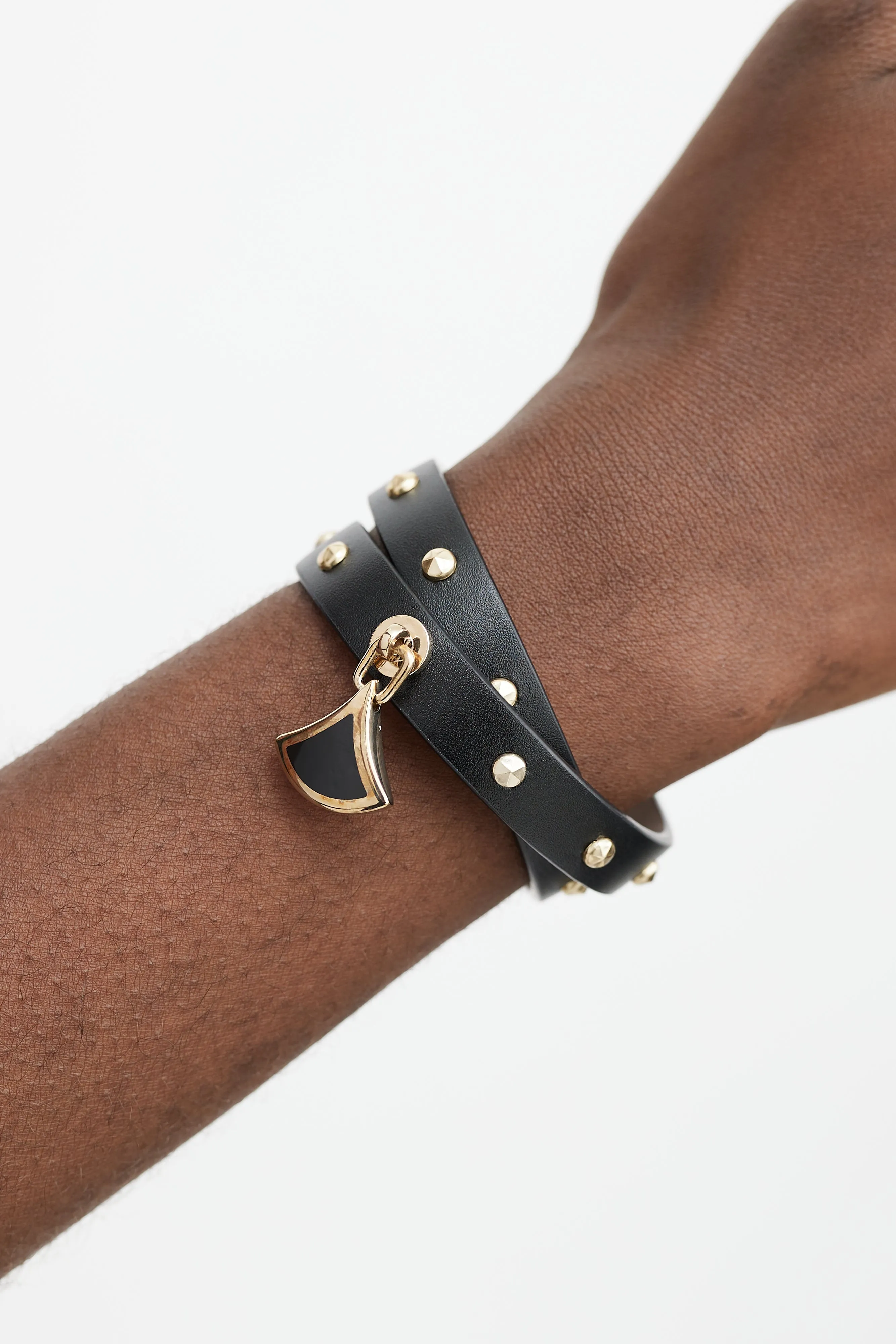 Black & Gold Leather Studded Charm Bracelet