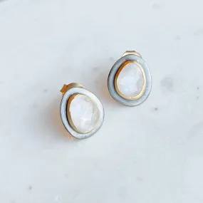 Black & Gold Teardrop Stud Earrings: Rainbow Moonstone