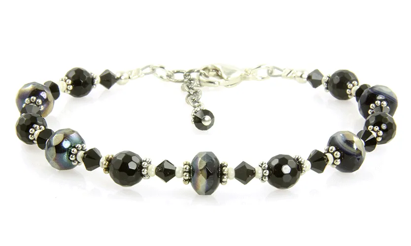 Black Crystal Cream Glass Bracelet