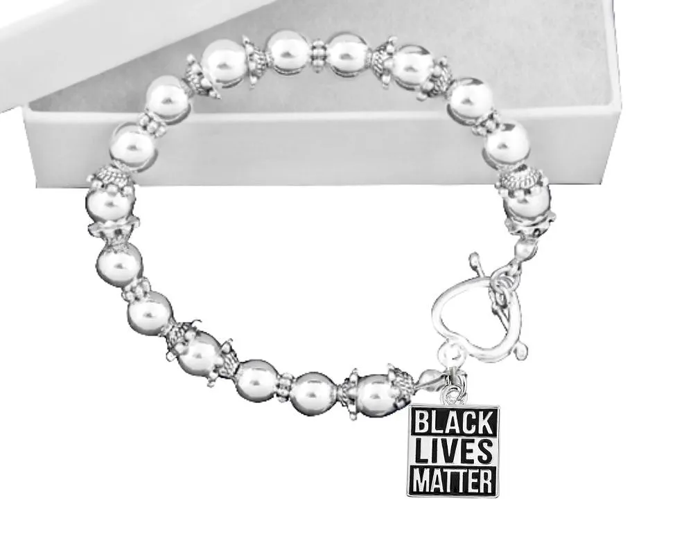 Black Lives Matter Charm Silver Beaded Bracelets