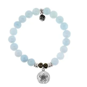 Blue Aquamarine Stone Bracelet with Sand Dollar Sterling Silver Charm