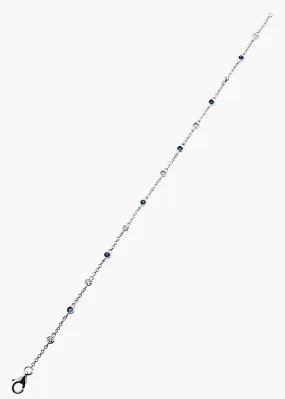 Blue Sapphire Gem Stone & Diamond Diamond By The Yard Style Bracelet