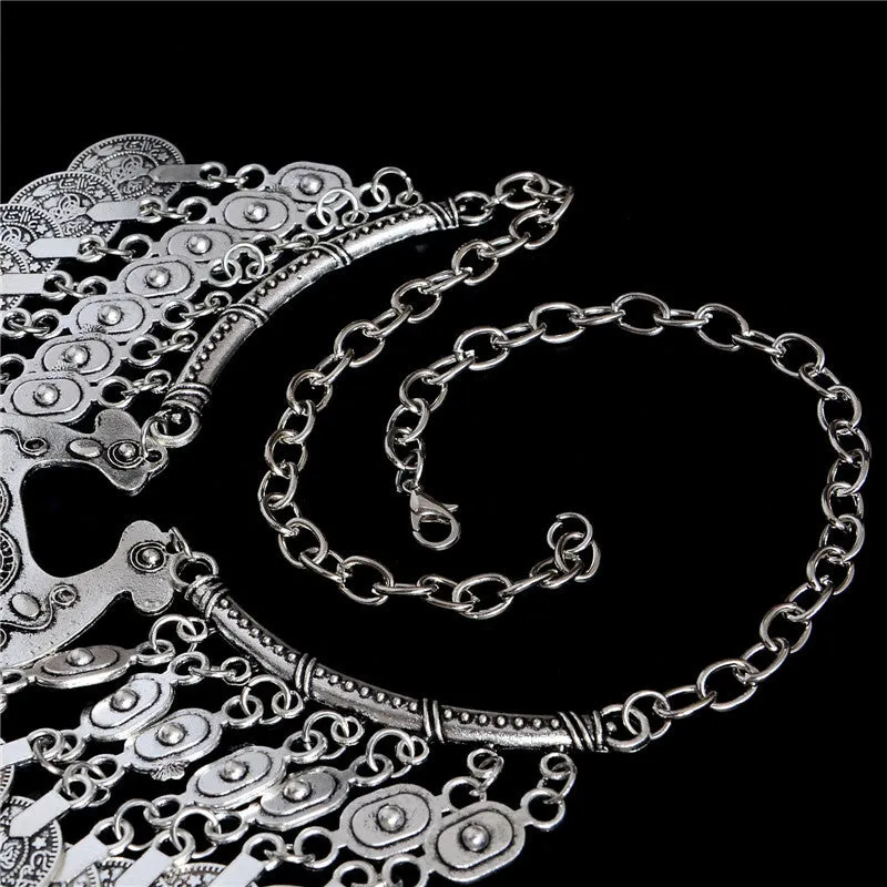 Bohemian Vintage Chunky maxi Statement Necklaces for Women Exaggerated Silver Coin Choker Necklaces & Pendants