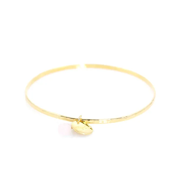 Bracelet - Bangle Sterling Silver Micro Gold plated & Rose Quartz Drop Charm