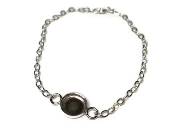 Bracelet Blank with Empty Bezel Cup and Chain