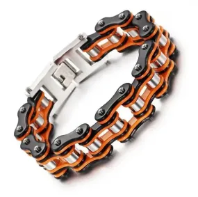 BRACELET CHAINE DE MOTO ORANGE ET NOIR