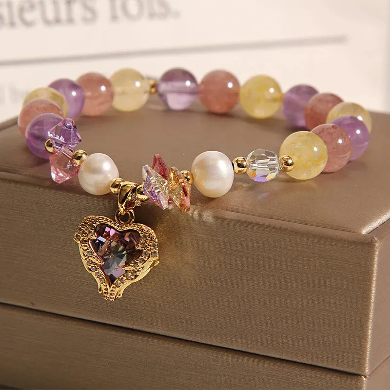 Bracelet de perles colorées avec pendentif en forme de cœur doré (2 coloris)