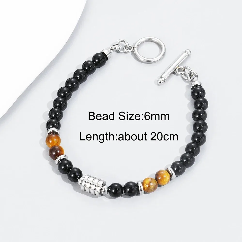 Bracelet pour Homme en perles Oeil de Tigre & acier inoxydable très chic ! (Livraison OFFERTE)